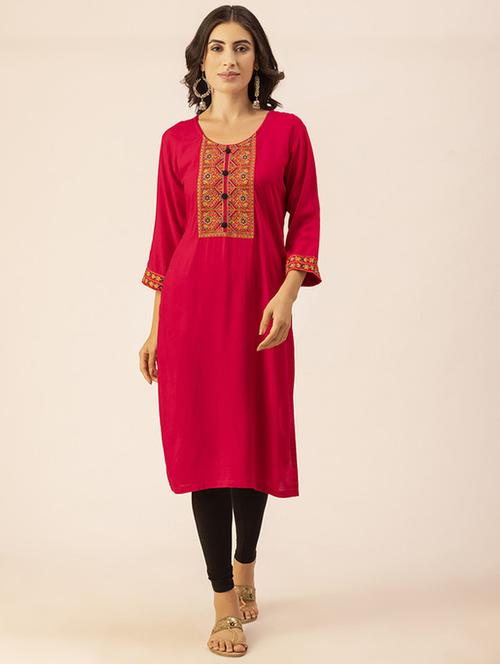 women yoke embroidered straight kurta - 20293322 - Standard Image - 0