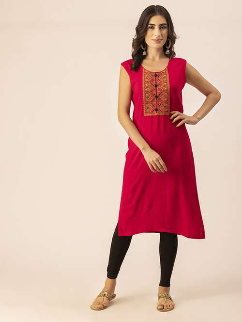 women yoke embroidered straight kurta - 20293324 -  Standard Image - 0