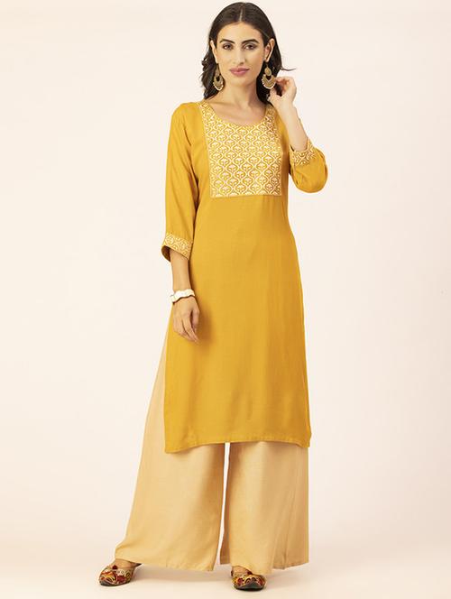 women yoke embroidered straight kurta - 20293325 -  Standard Image - 0