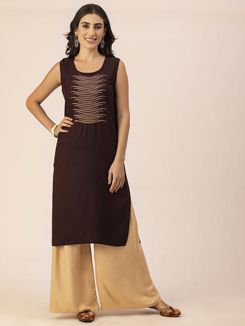 women yoke embroidered straight kurta - 20293333 -  Standard Image - 0