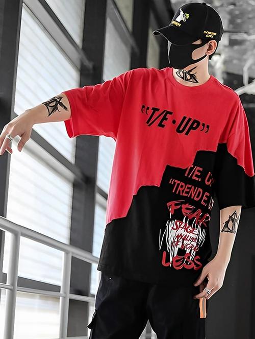men red oversized color block t-shirt - 20293534 - Standard Image - 0