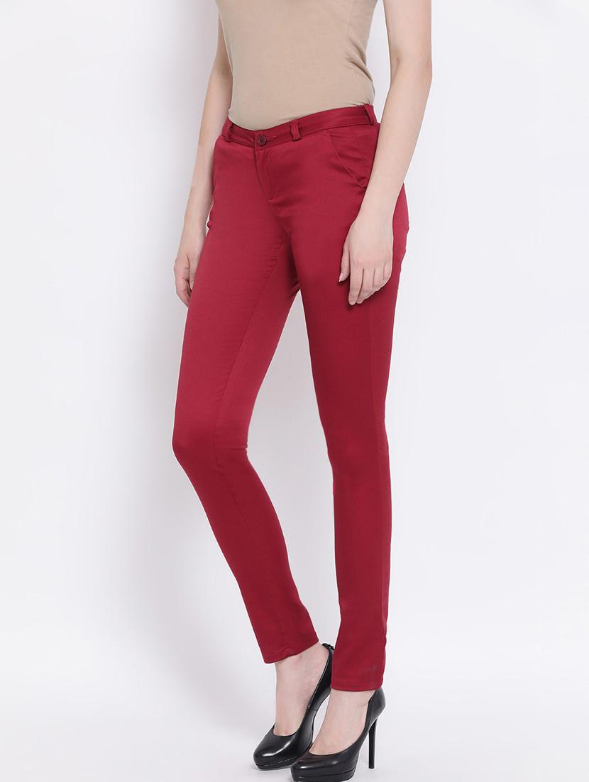 red solid cigarette pants trouser - 20294235 - Standard Image - 1