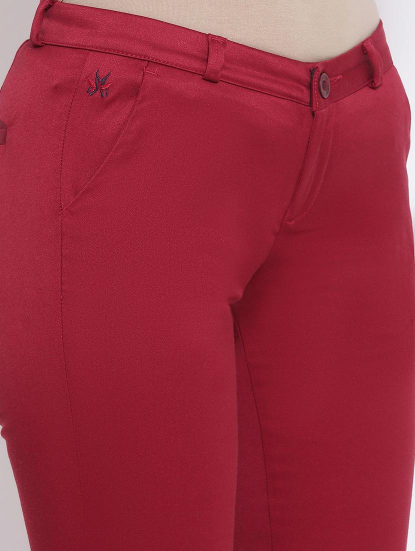 red solid cigarette pants trouser - 20294235 - Standard Image - 4