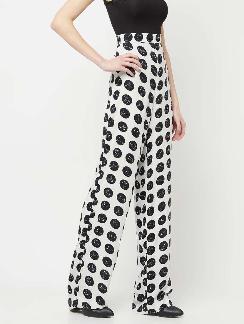 white polka dots bootcut trousers