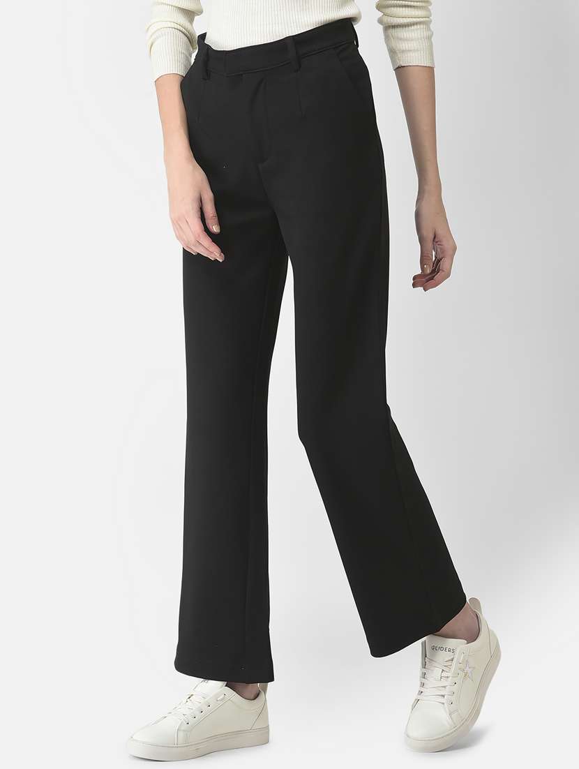 black solid flat front trouser - 20294254 -  Standard Image - 1
