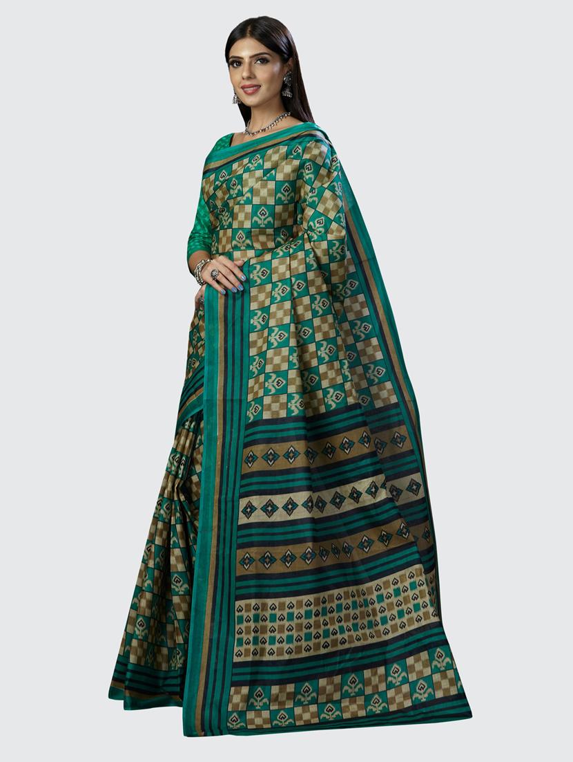 women green cotton hnadloom saree with blouse - 20294851 - Standard Image - 1