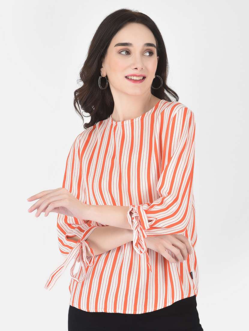 women orange stripes viscose regular top - 20294860 -  Zoom Image - 0