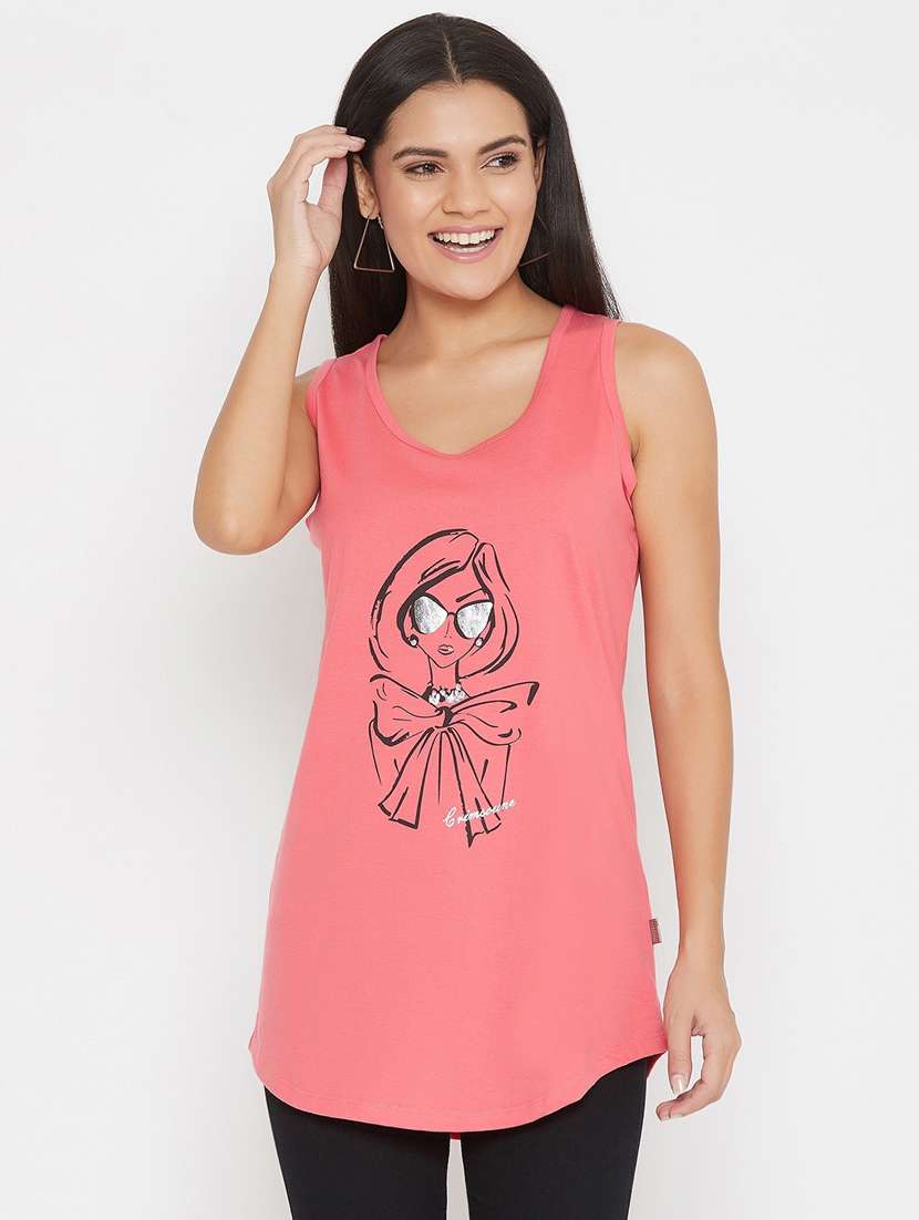 women multi color graphic printed cotton blend tank top