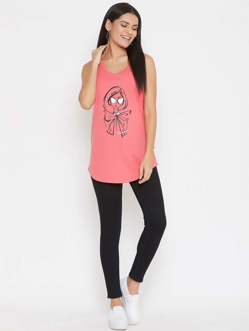 women multi color graphic printed cotton blend tank top - 20294864 -  Standard Image - 4