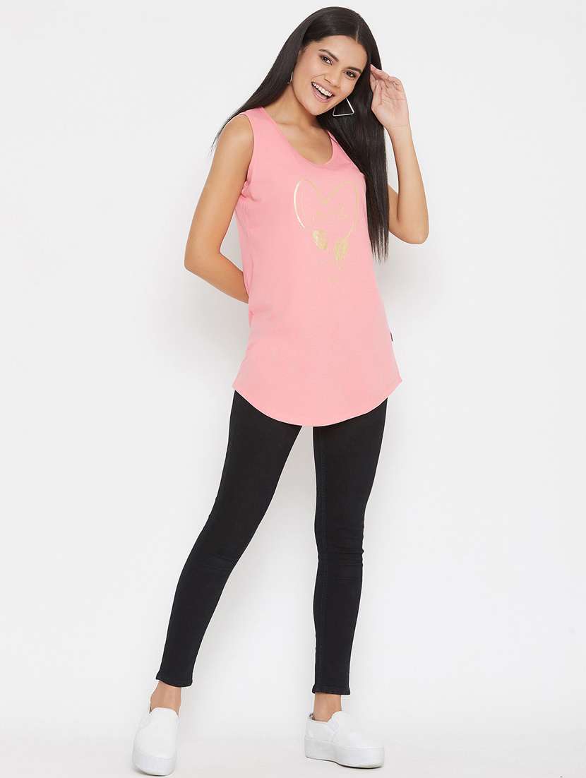 women pink printed cotton blend tank top - 20294866 -  Standard Image - 4