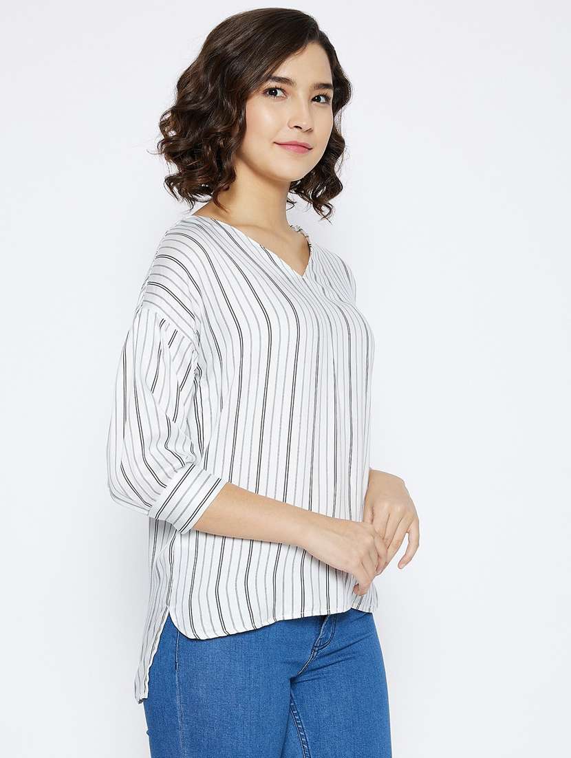 women white striped polyester high-low top - 20294885 -  Standard Image - 1