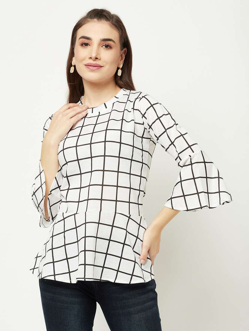 white checkered regular top