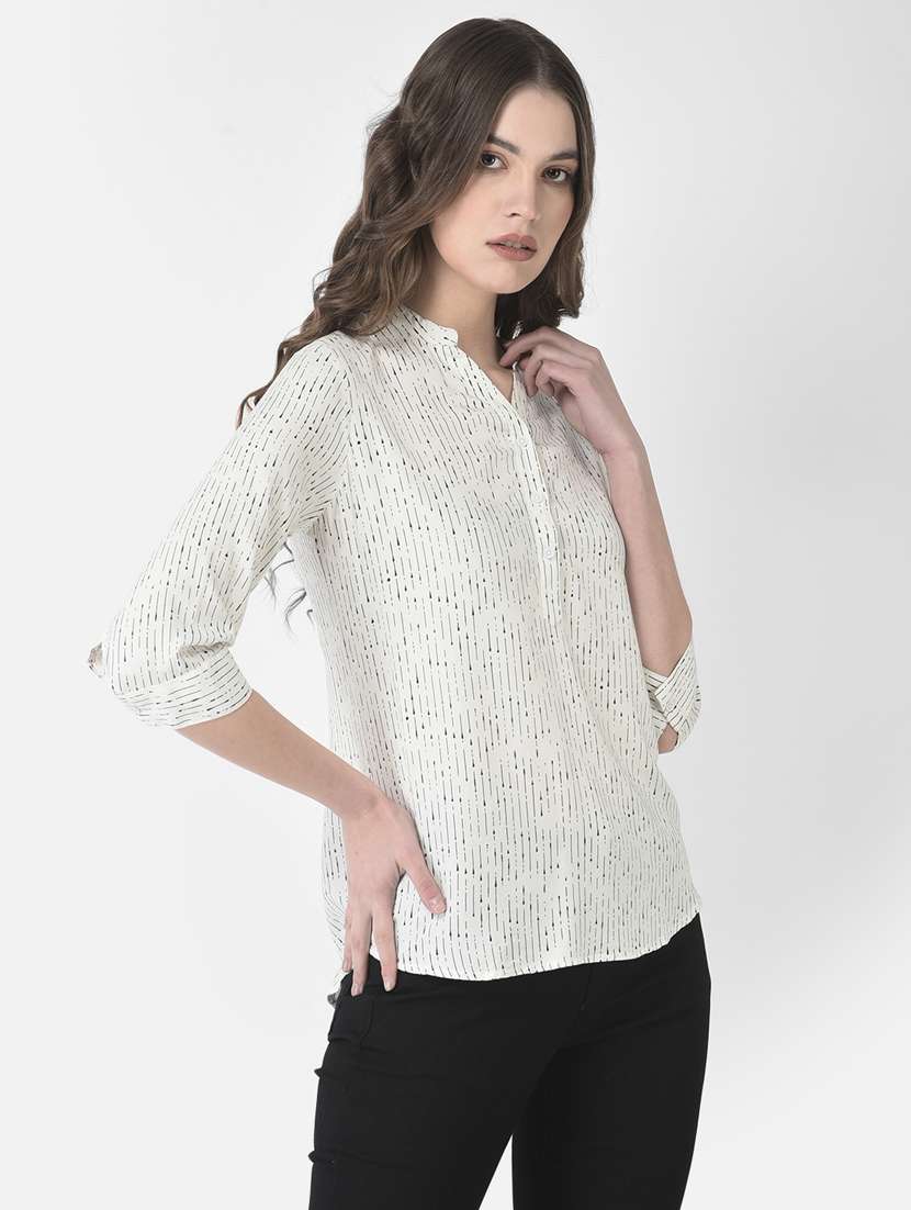 White Cotton Blend Regular Top - 20294909 -  Standard Image - 1