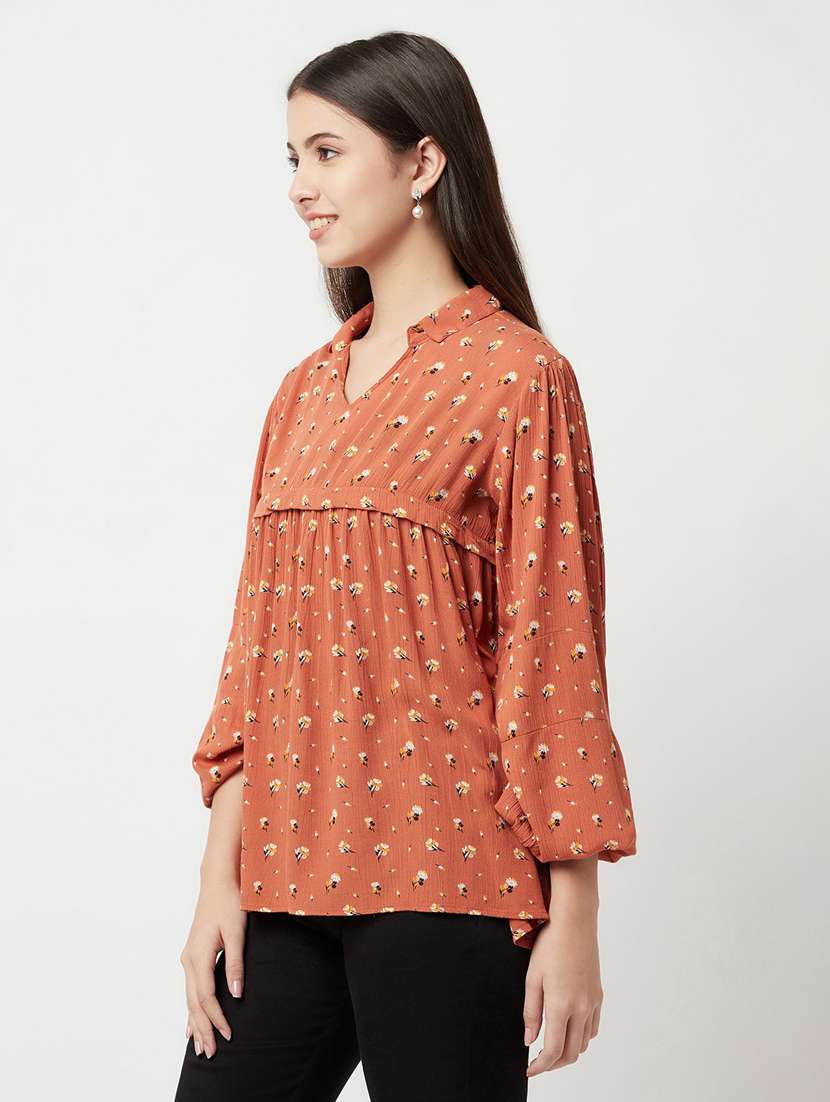 women orange viscose regular top - 20294918 -  Standard Image - 1