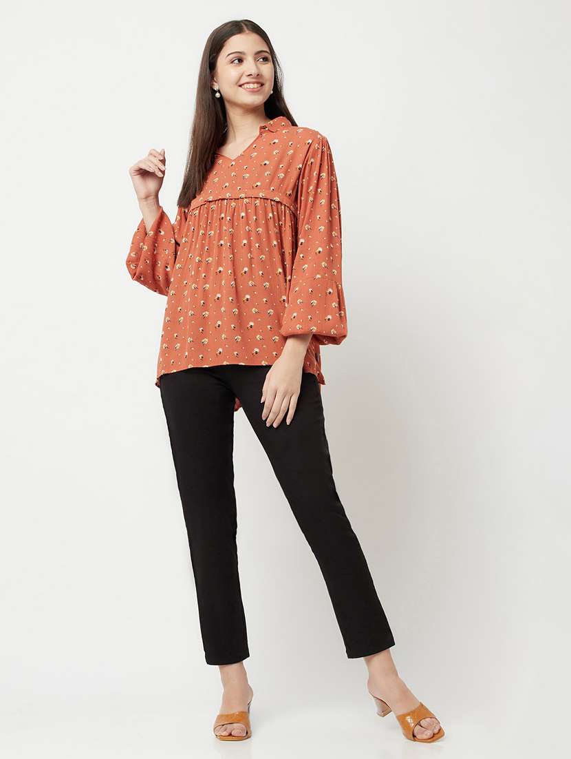 women orange viscose regular top - 20294918 -  Standard Image - 4