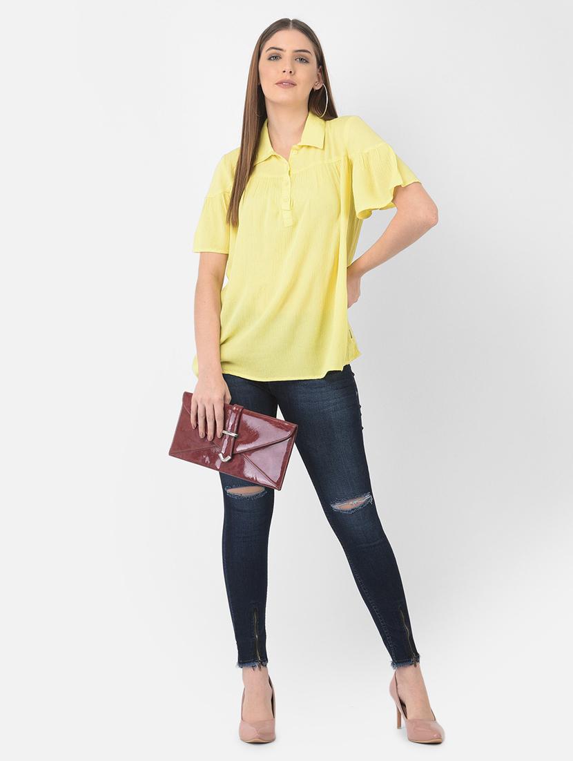 yellow solid a-line top - 20294926 - Standard Image - 4
