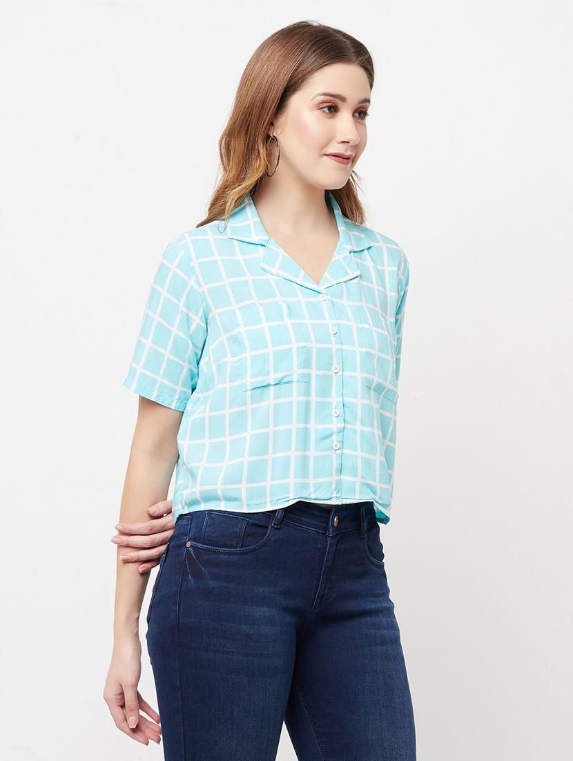 green checkered crop shirt - 20294934 - Standard Image - 1