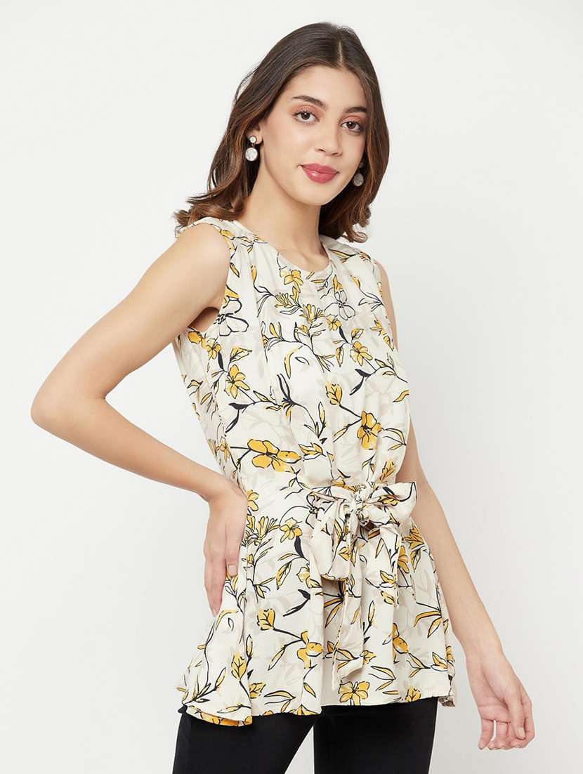 round neck floral printed regular top - 20294941 -  Standard Image - 1