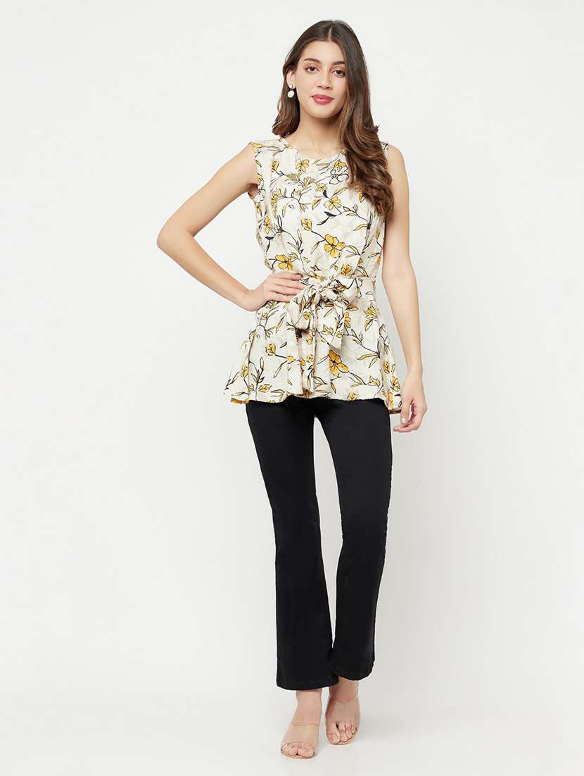 round neck floral printed regular top - 20294941 -  Standard Image - 4