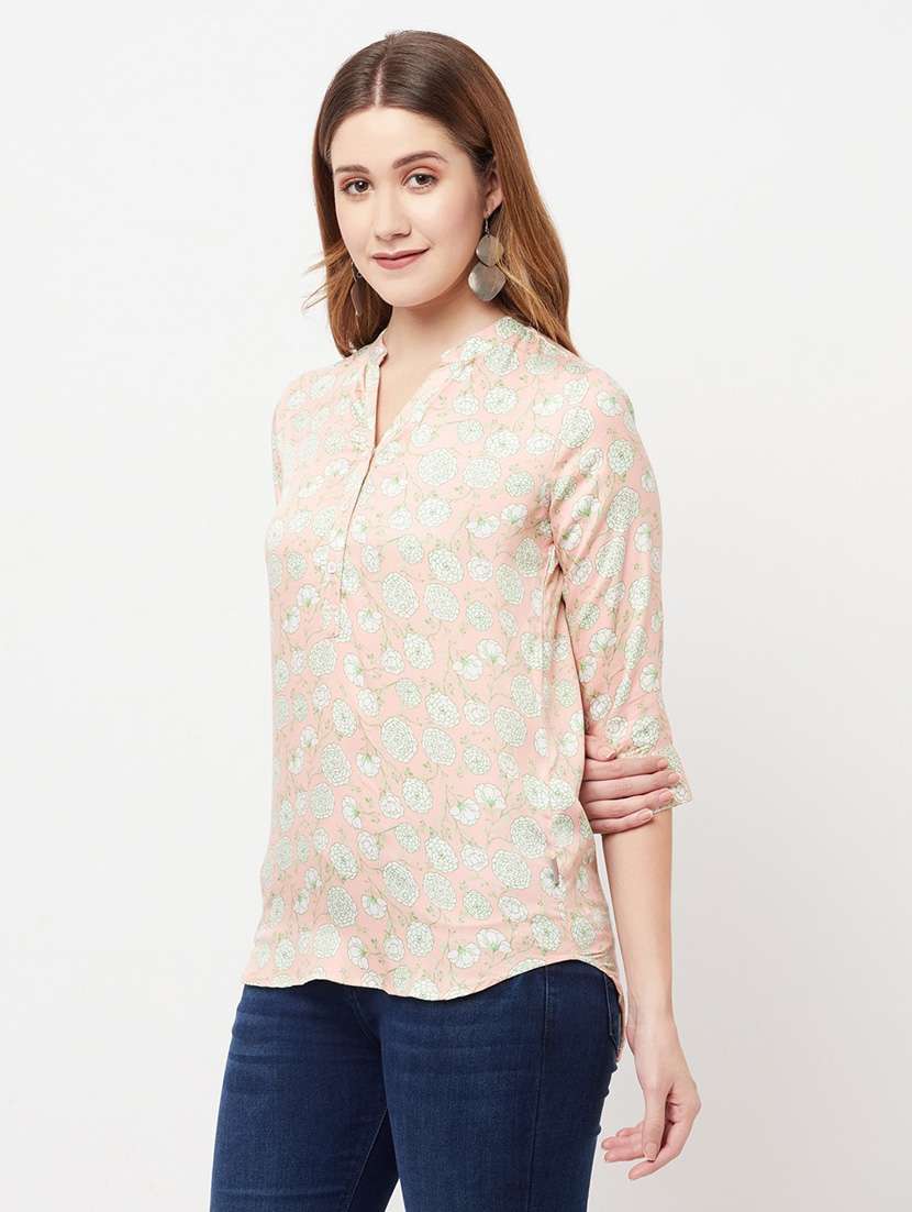 mandarin neck floral printed regular top - 20294947 -  Standard Image - 1