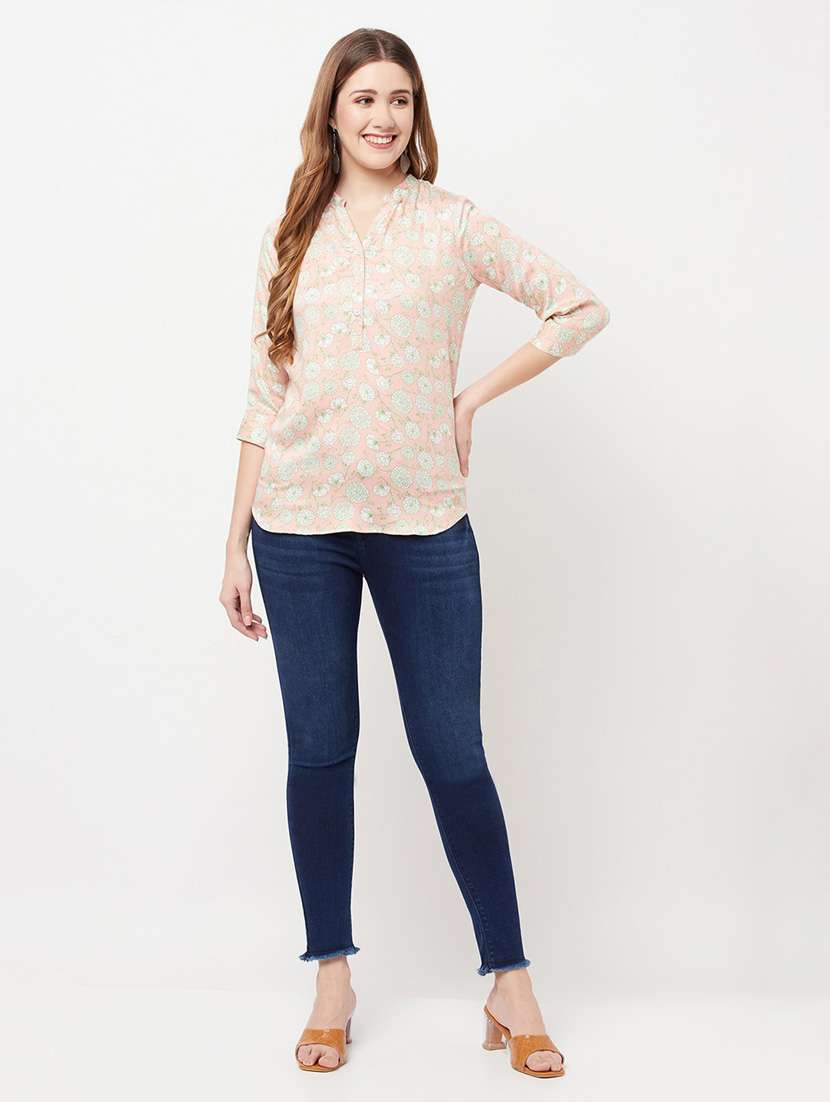 mandarin neck floral printed regular top - 20294947 -  Standard Image - 4