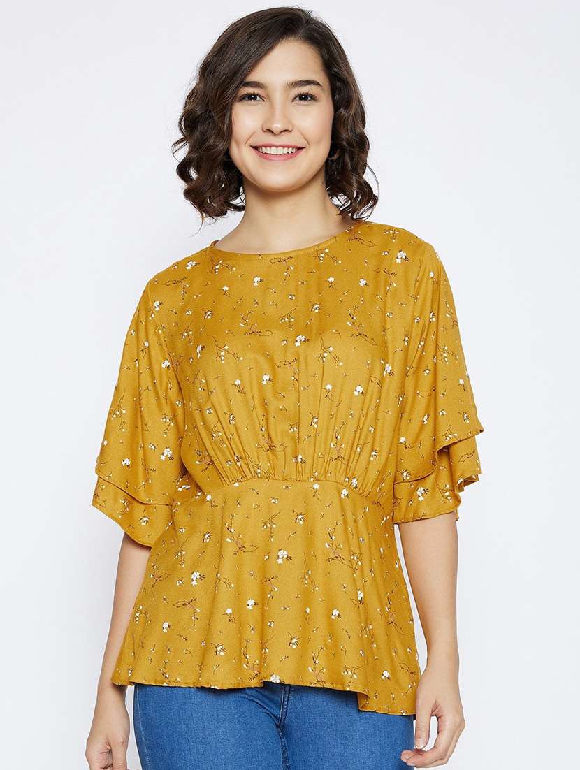women yellow floral cotton blend regular top - 20294954 -  Zoom Image - 0