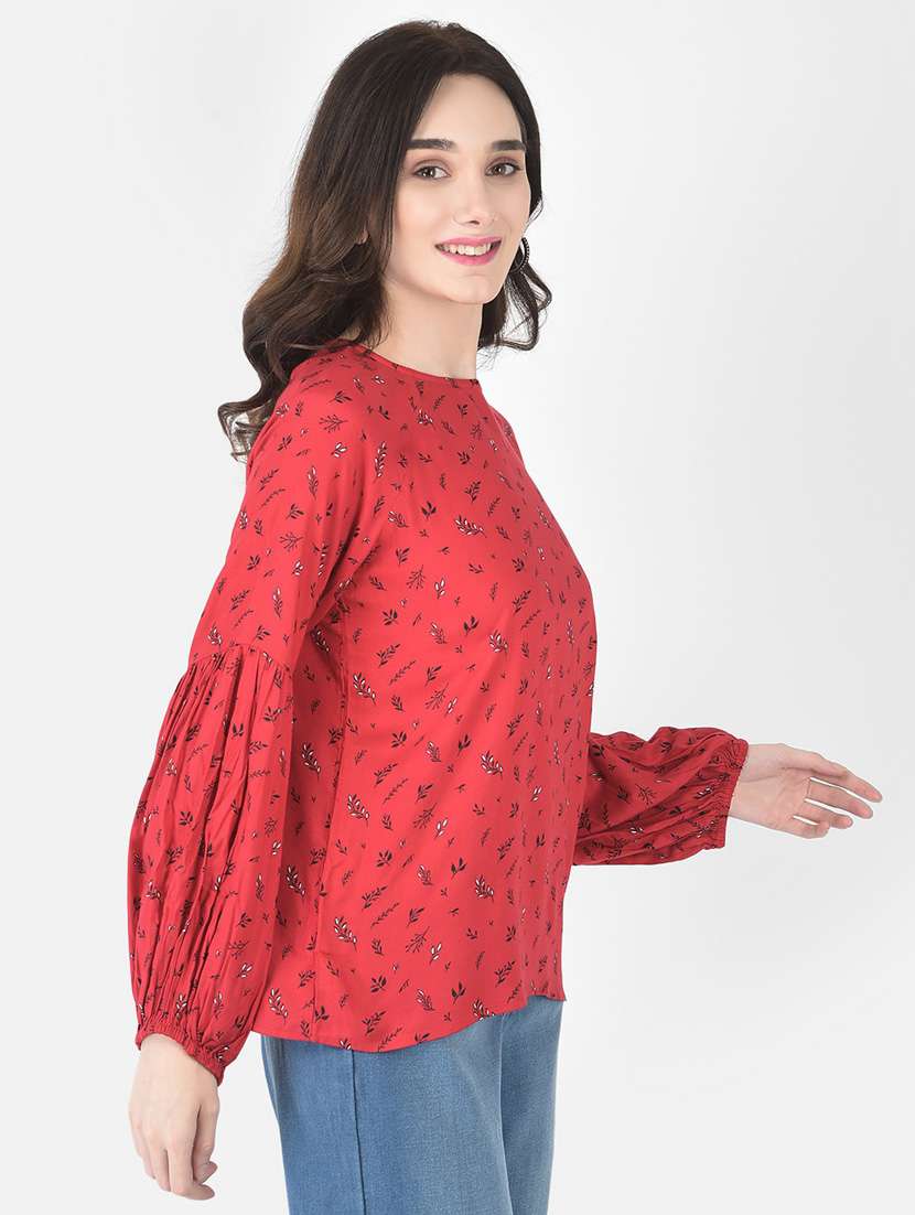 red micro print regular tunic - 20294973 -  Standard Image - 1