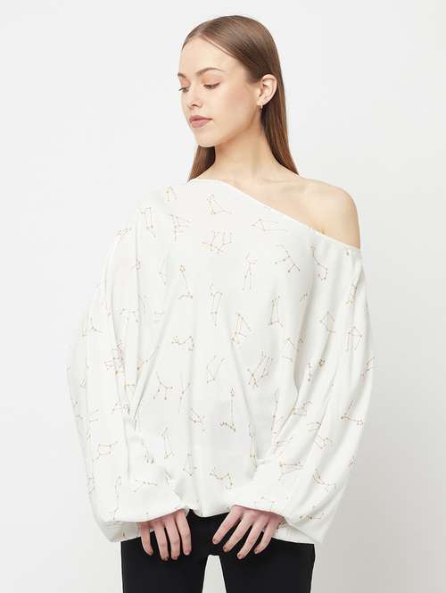 women printed asymmetric neck top - 20294993 -  Standard Image - 0