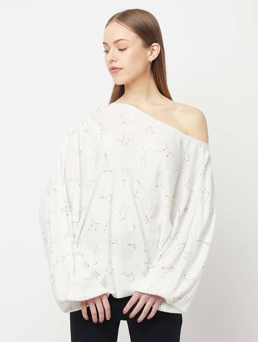 women printed asymmetric neck top - 20294993 -  Zoom Image - 0