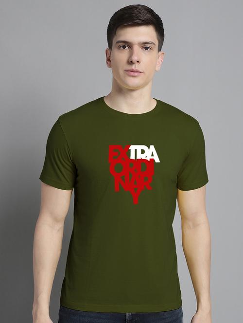 men typography print olive cotton t-shirt - 20295695 - Standard Image - 0