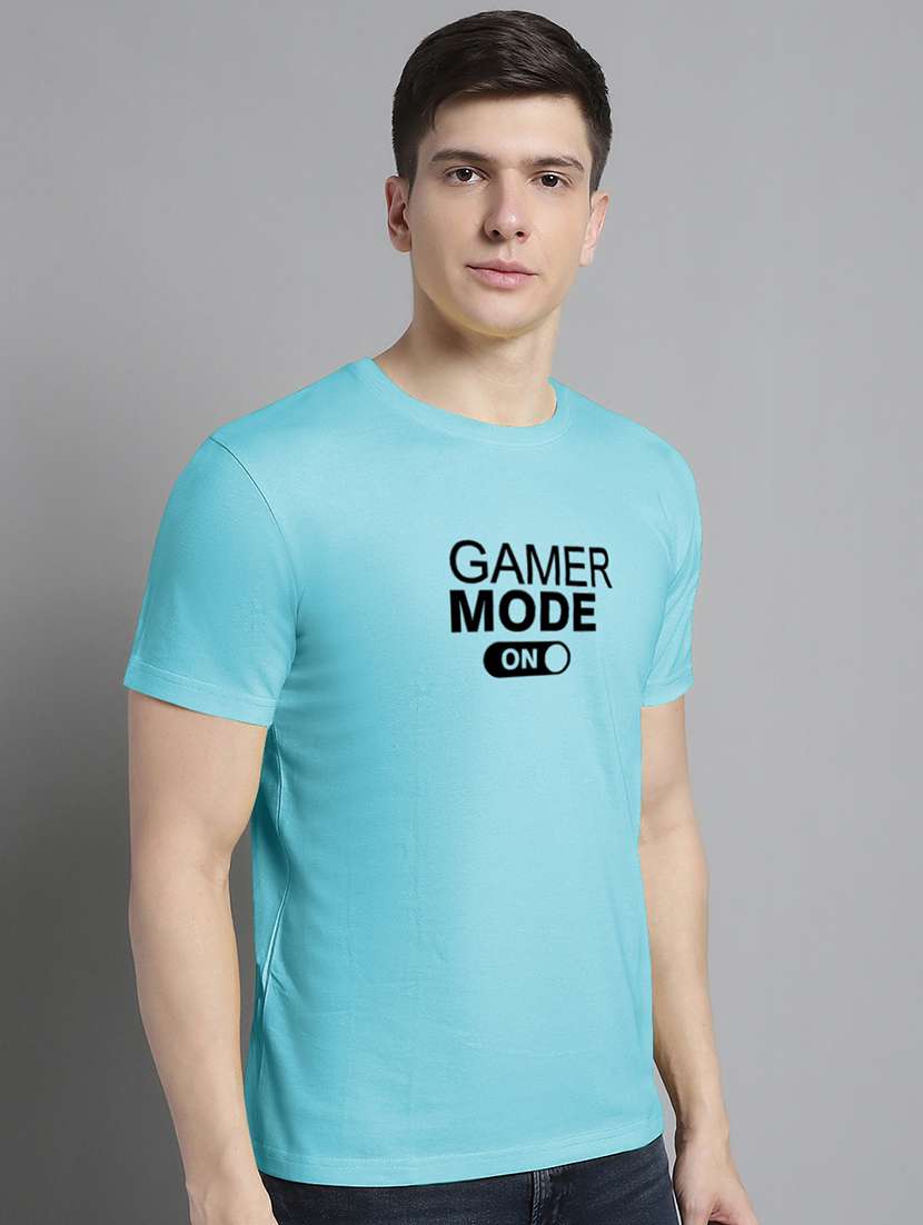 men light blue cotton chest print t-shirt - 20295708 -  Standard Image - 1