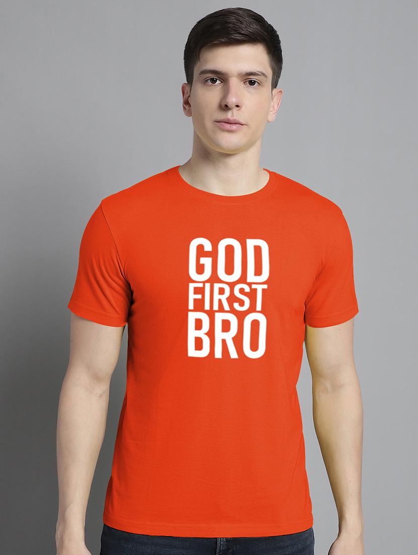 men orange cotton chest print t-shirt - 20295714 - Zoom Image - 0