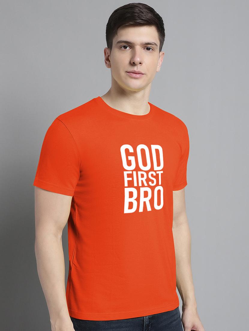 men orange cotton chest print t-shirt - 20295714 - Standard Image - 1