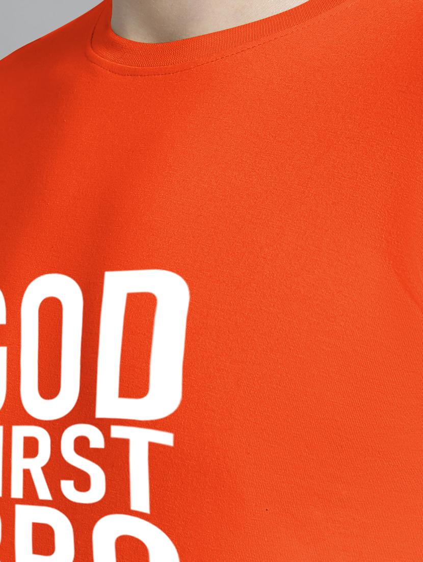 men orange cotton chest print t-shirt - 20295714 - Standard Image - 4