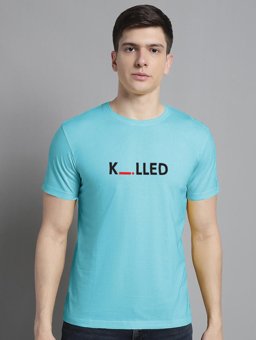 men typography print light blue cotton t-shirt - 20295748 - Zoom Image - 0