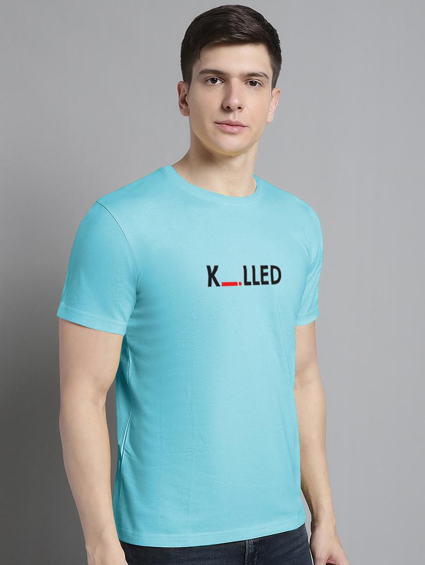 men typography print light blue cotton t-shirt - 20295748 - Standard Image - 1