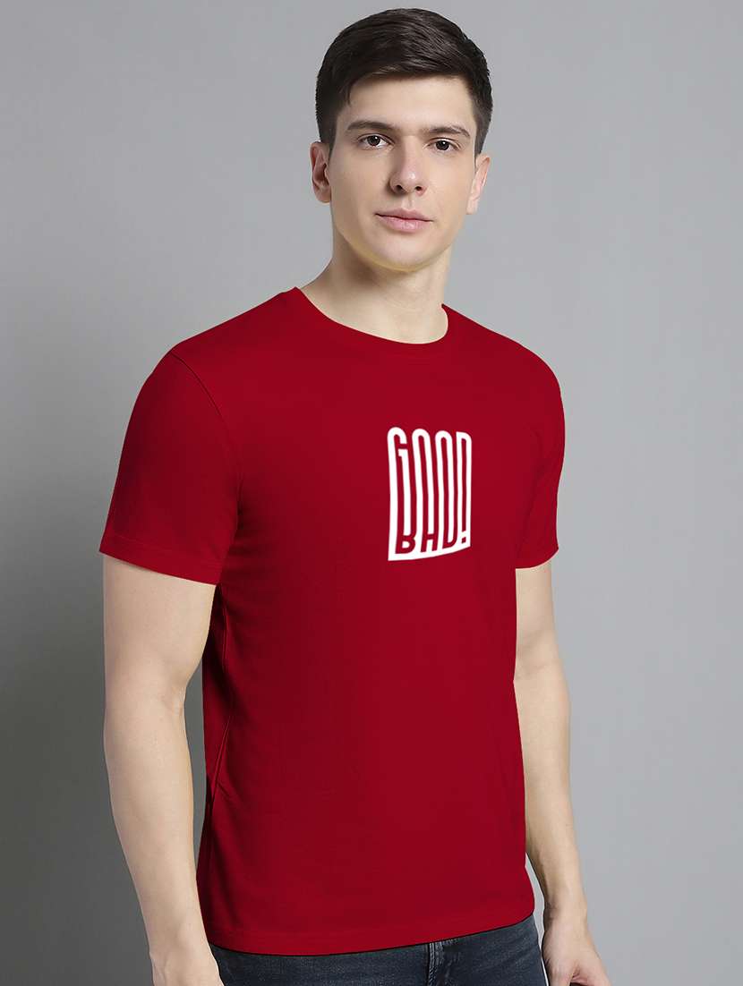 men round neck chest print t-shirt - 20295796 -  Standard Image - 1