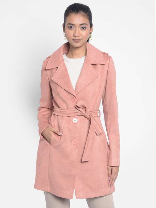 women peach solid trenchcoat - 20295950 -  Standard Image - 0