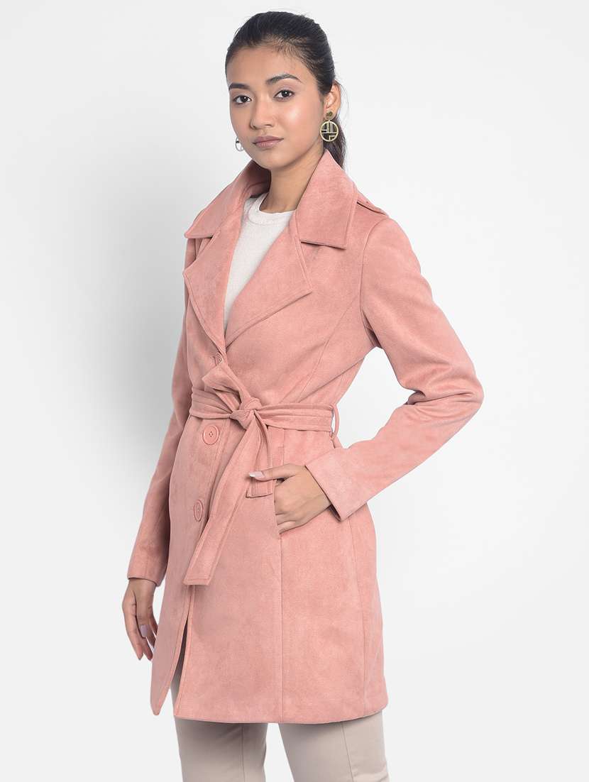 women peach solid trenchcoat - 20295950 -  Standard Image - 1