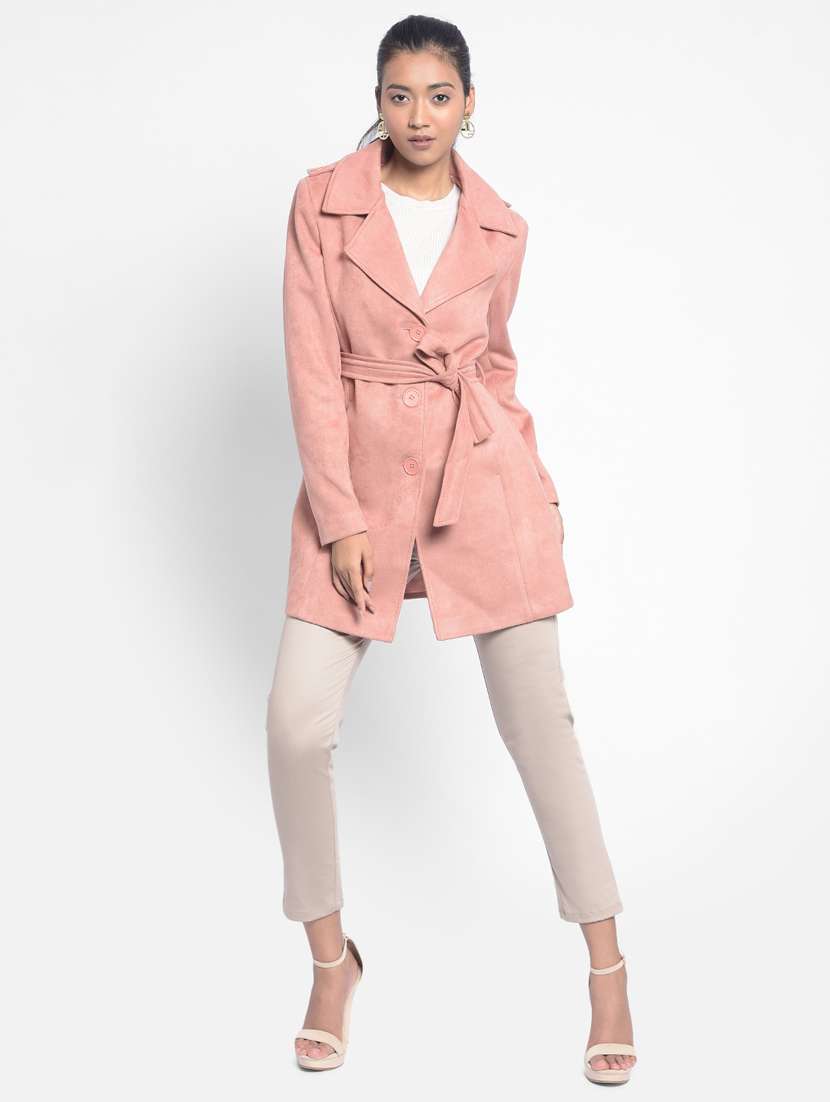 women peach solid trenchcoat - 20295950 - Standard Image - 4