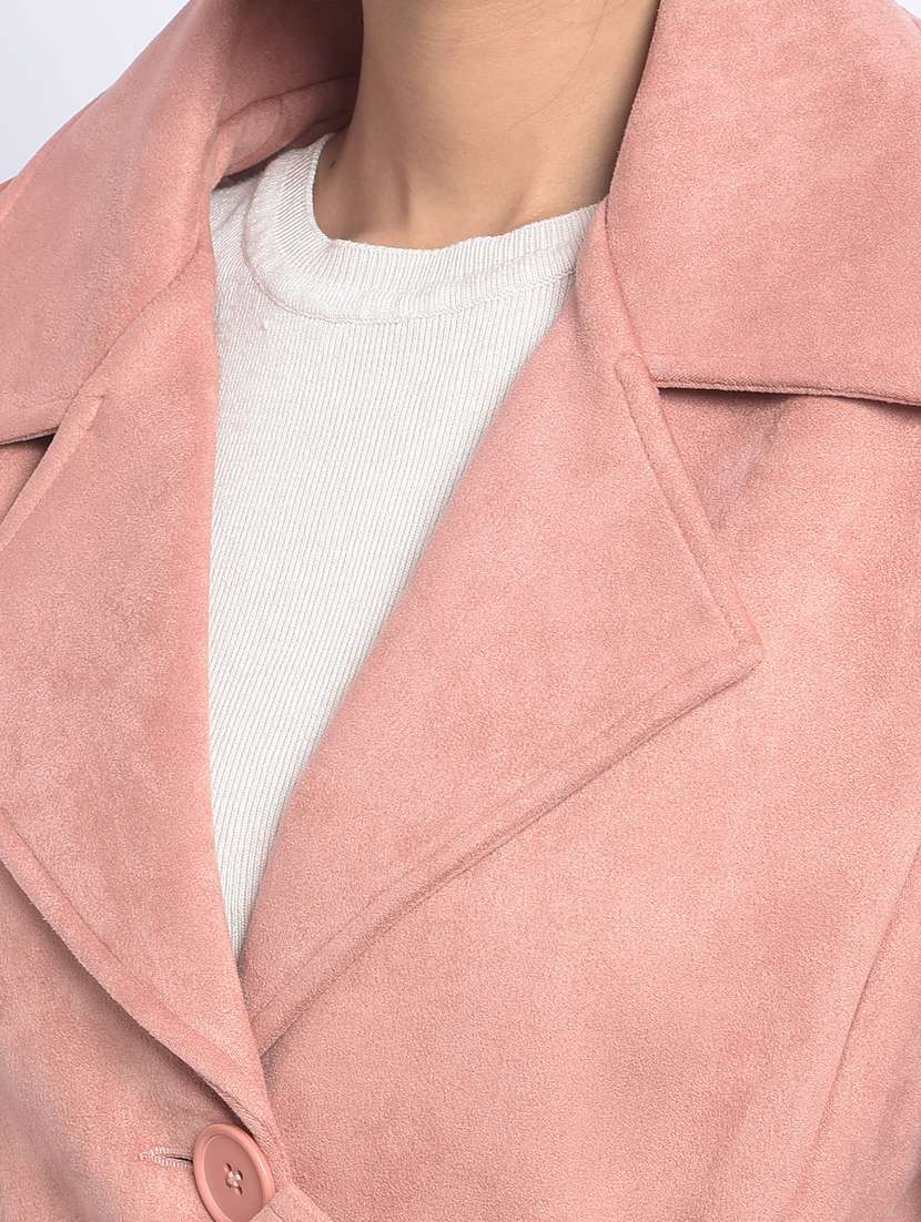 women peach solid trenchcoat - 20295950 - Standard Image - 6