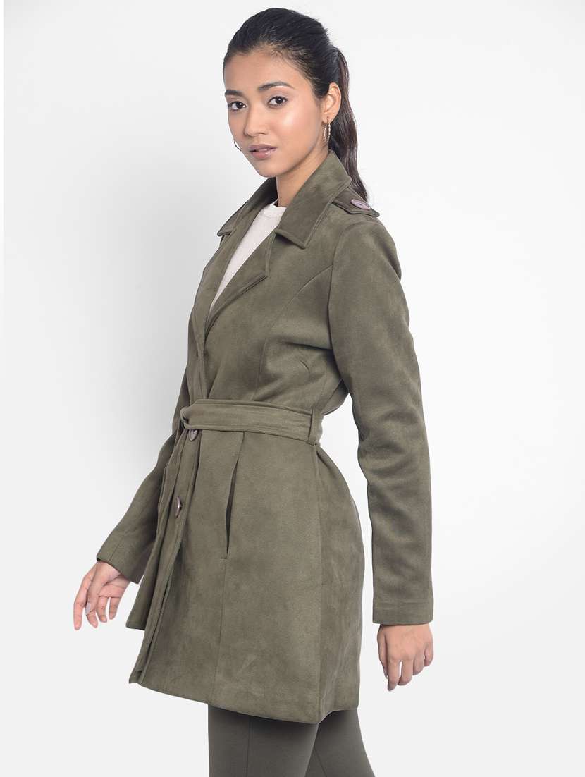 women olive green polyester casual blazer - 20295951 -  Standard Image - 1