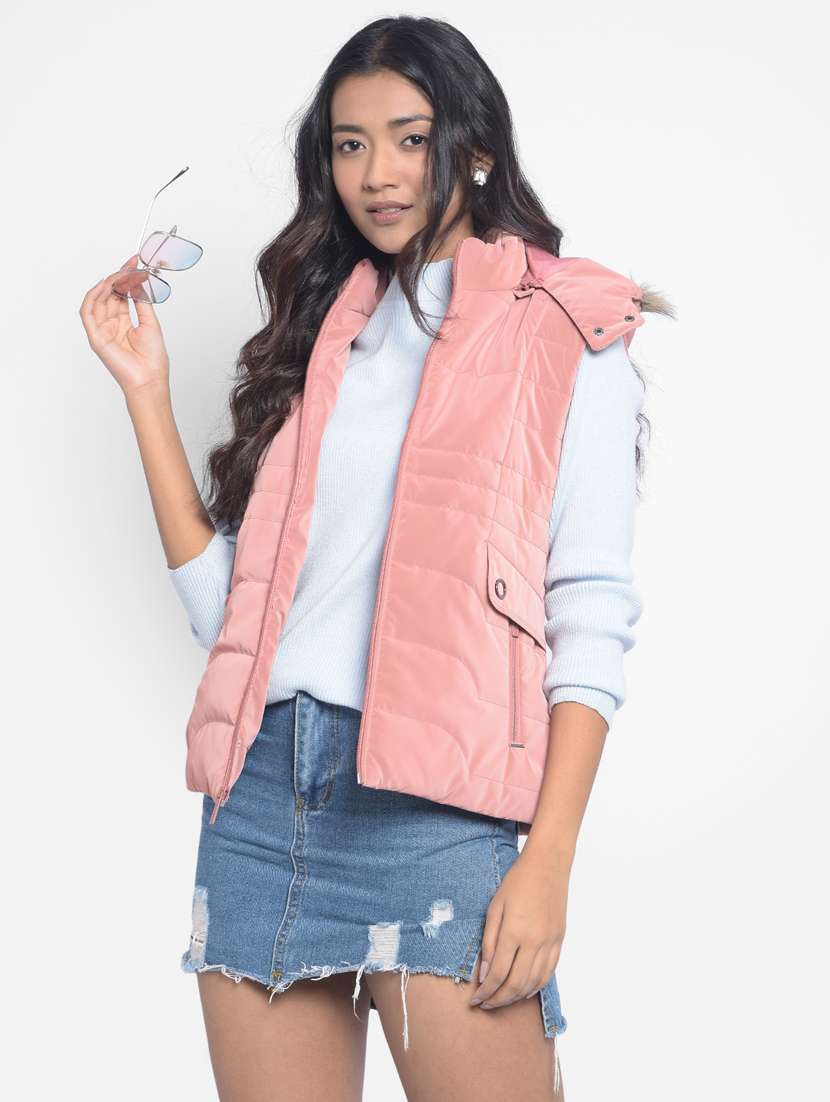 women peachy pink polyester quilted & padded jacket - 20295961 -  Standard Image - 1
