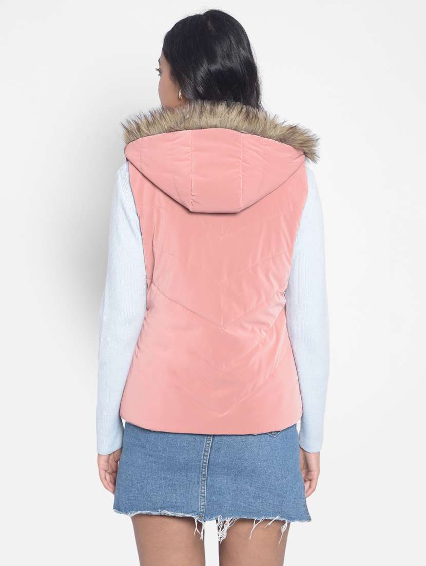 women peachy pink polyester quilted & padded jacket - 20295961 - Standard Image - 4