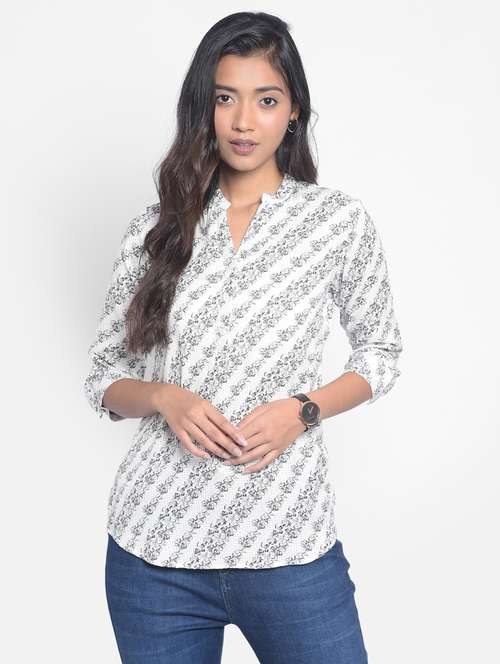 white floral print regular top - 20296110 - Standard Image - 0