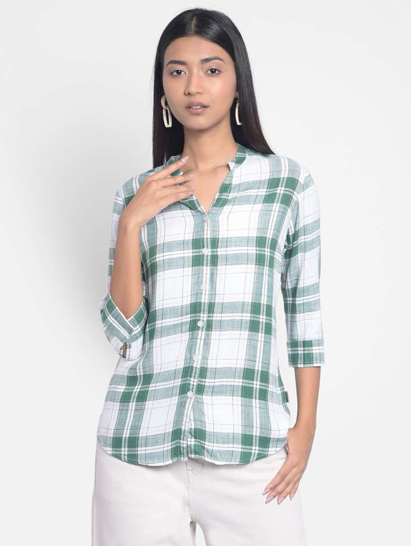 women multi color checkered viscose regular shirt