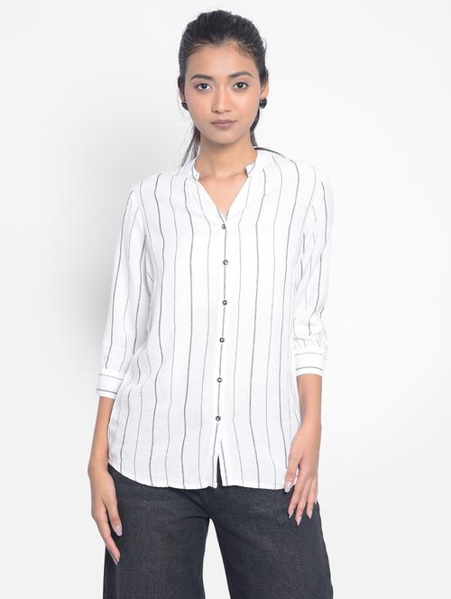 women white striped viscose regular shirt - 20296119 -  Standard Image - 0