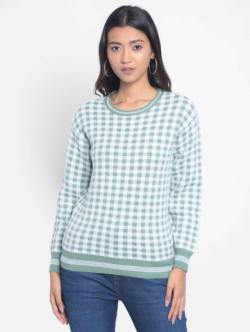 women green checkered viscose pullover