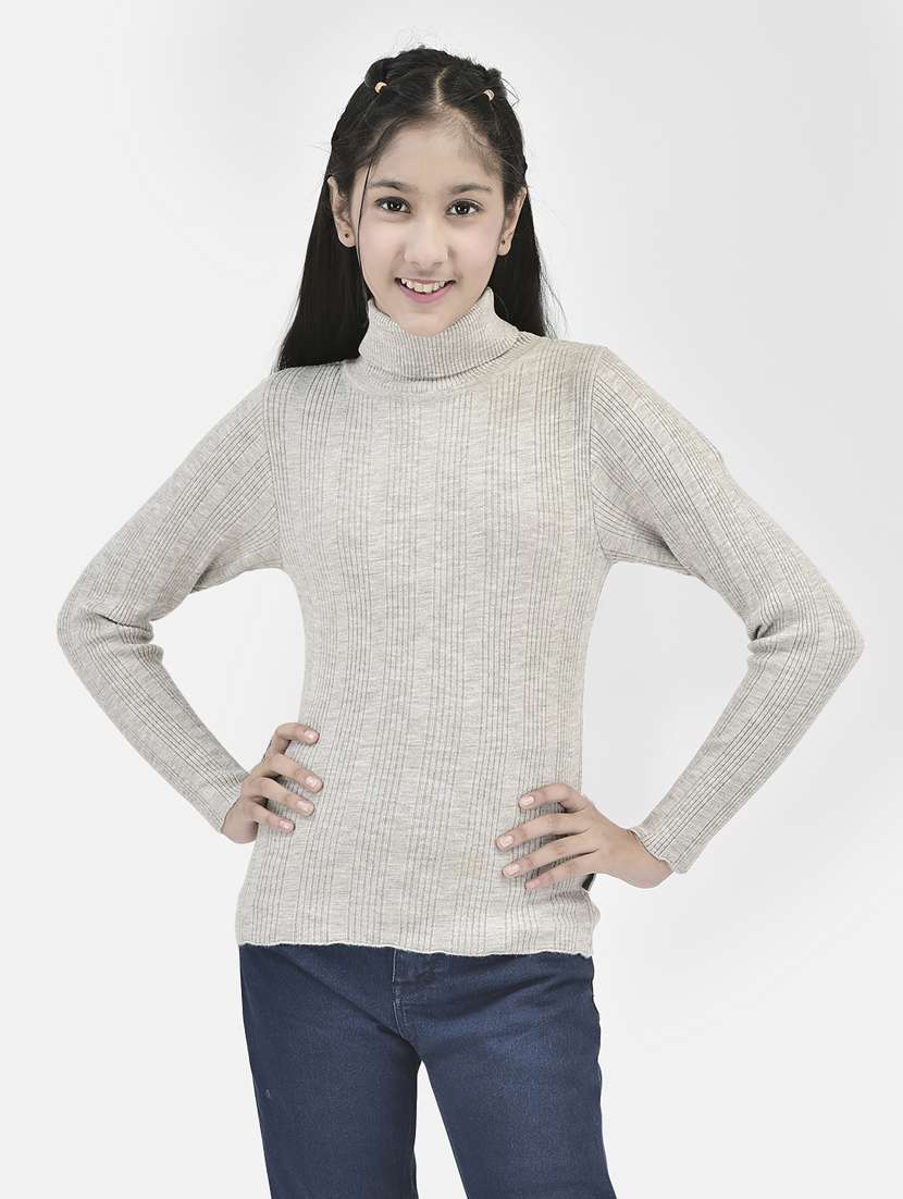 girls grey color regular sweaters 