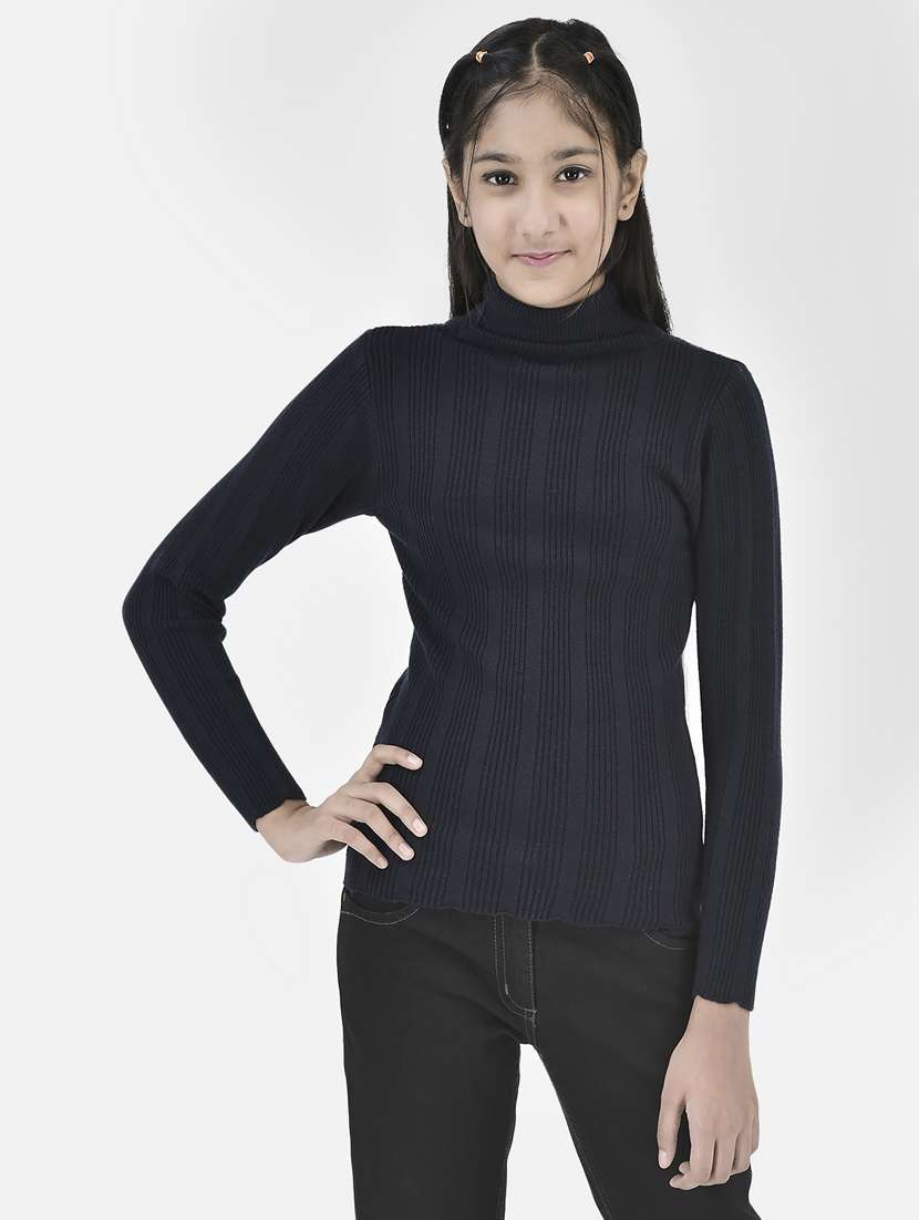 girls navy blue color regular sweaters 